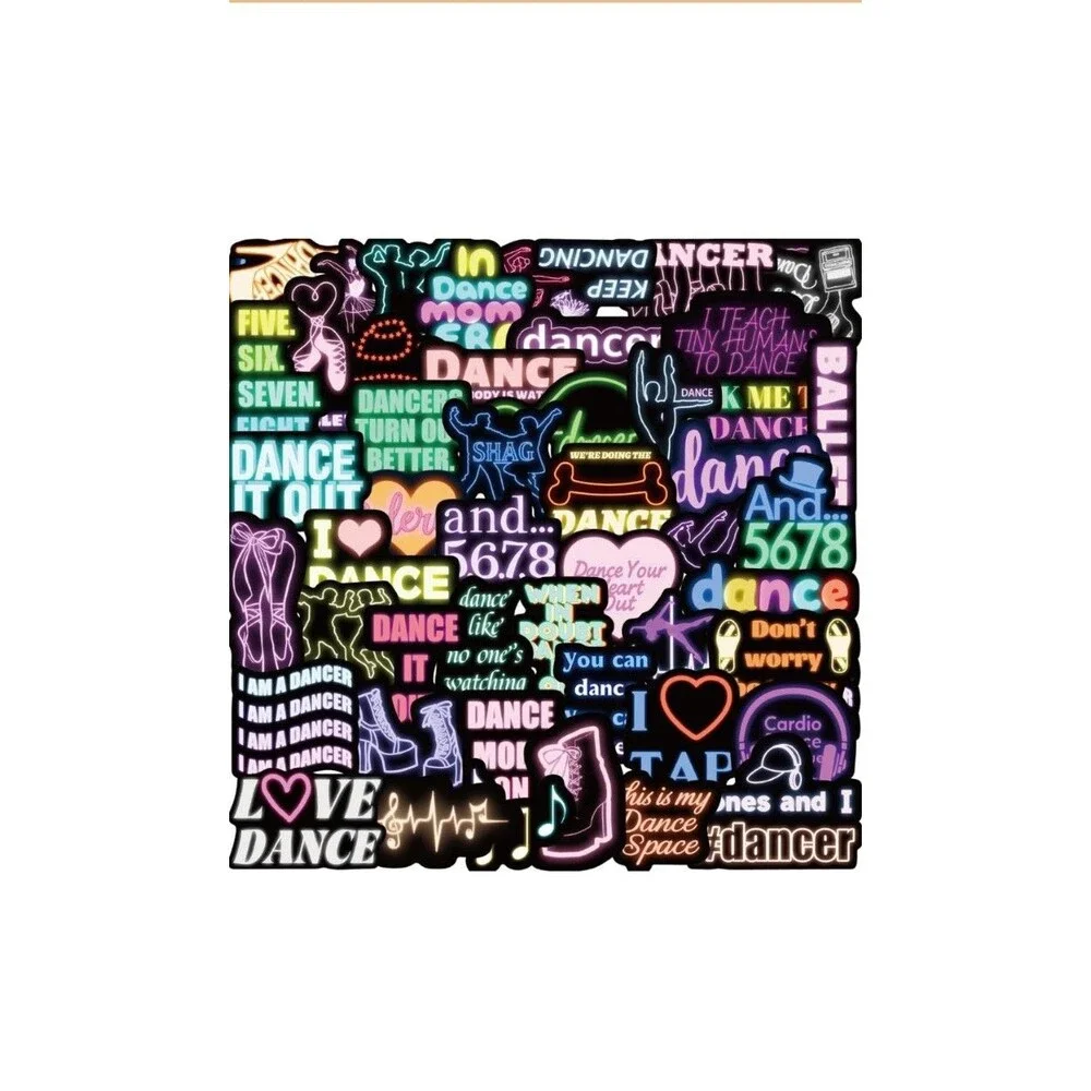 50PCS Neon Dance Stickers, Dance Stickers for Water Bottles Laptop Car